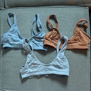 Aerie Soft Bralette Trio - Blue, Browny orange, Gray